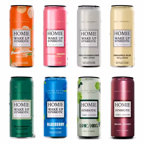 HOMIE_Sortiment_Originalfotos_2_Reihen_v5 HOMIE Wake Up Synbiotic | Energy Drink