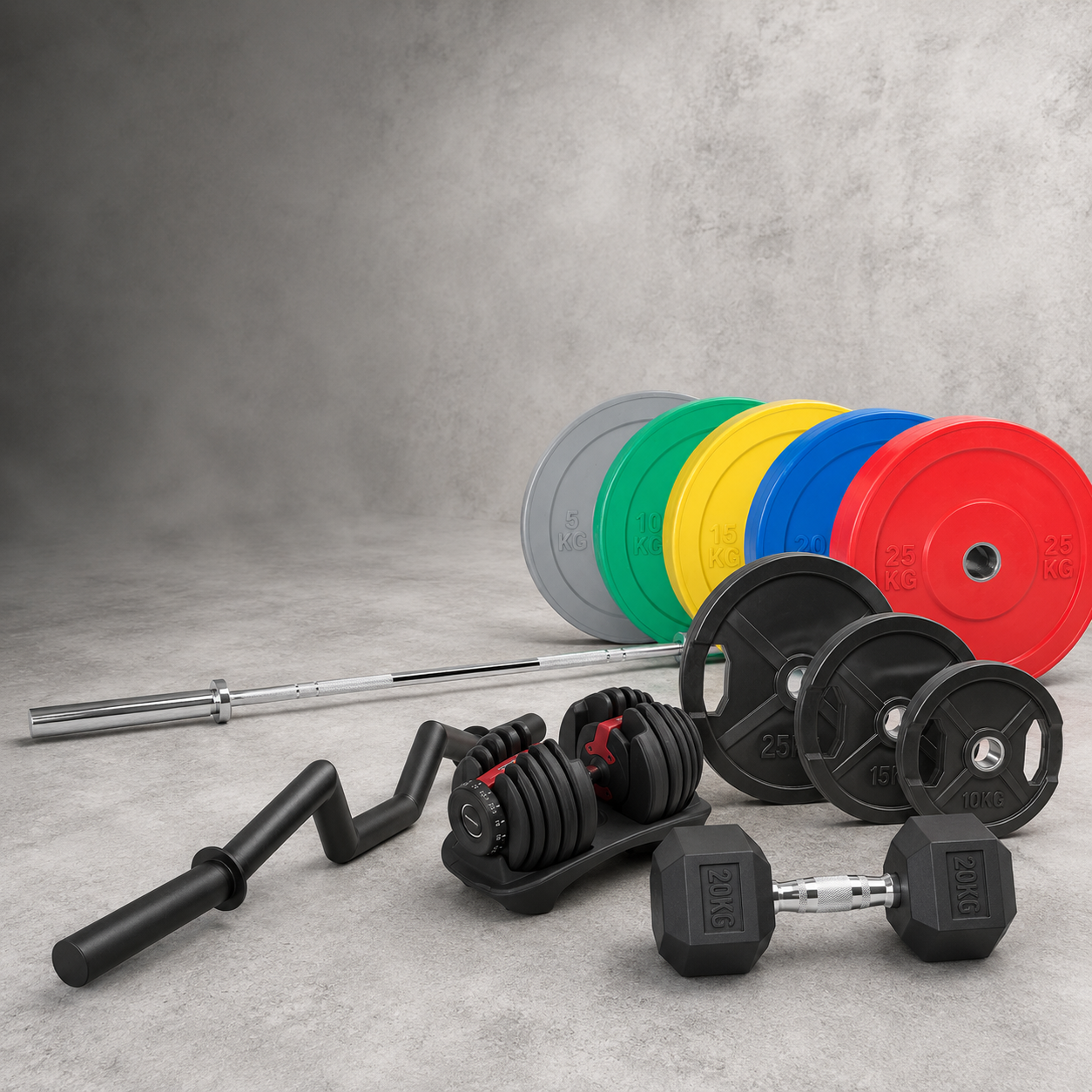 Hanteln und Gewichte: verstellbare Kurzhantel, Hex Dumbbells und Bumper Plates