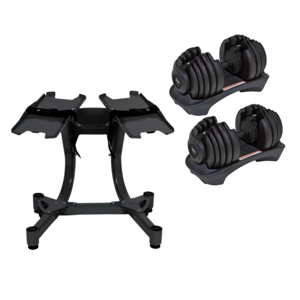Home Gym Essentials Set with two adjustable dumbbells and stand